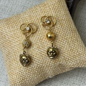 Upcycled Gold Tone Pierced Mismatched Dangle Earrings